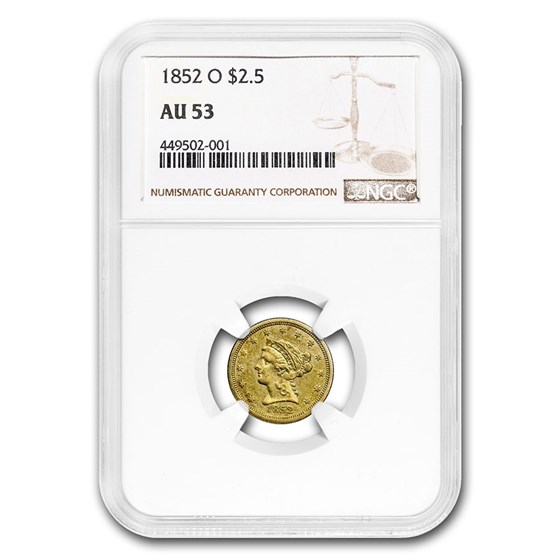 1852-O $2.50 Liberty Gold Quarter Eagle AU-53 NGC 1852-O $2.50 Liberty Gold Quarter Eagle AU-53 NGC
